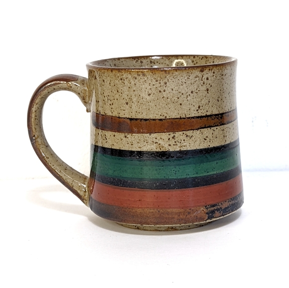 Vintage Stoneware Mug Striped Speckled Glaze